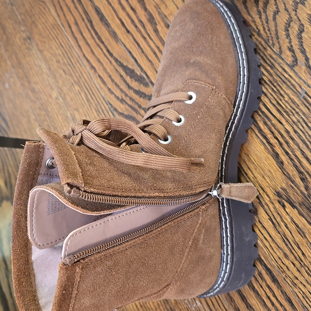 Nordstrom Brown Suede Saddle Boots Size 6 - Picture 3 of 5